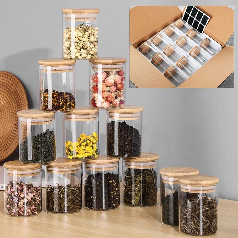 6/12Pcs Bamboo Lid Jars - My Store